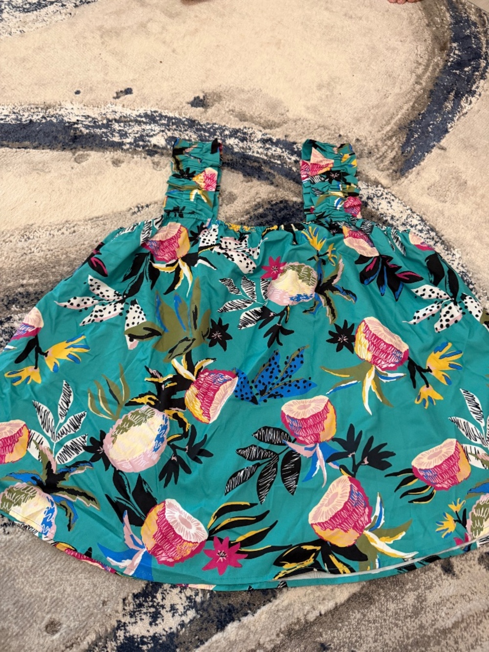 Jodifl Large Teal Tropical Floral Oversized Swing Tank Top